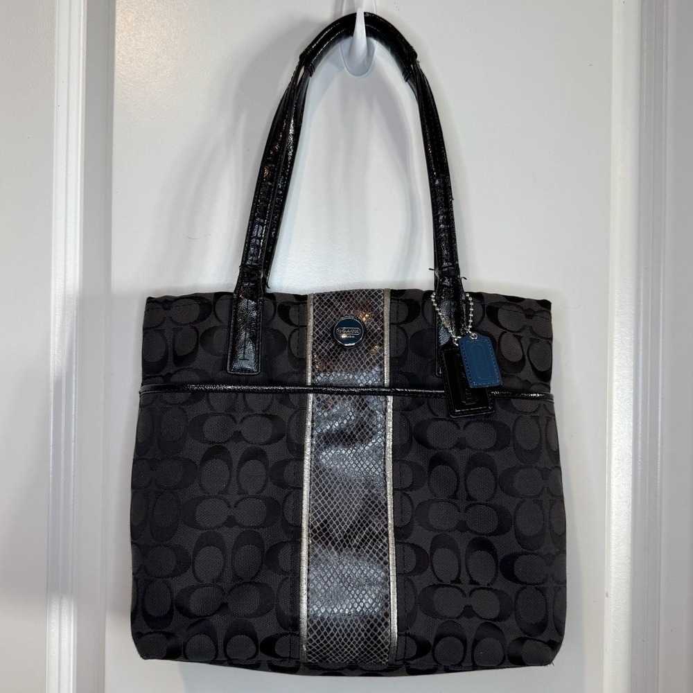 Vintage Y2k Coach Signature Taylor Tote Black Snakeskin Shoulder Bag Purse